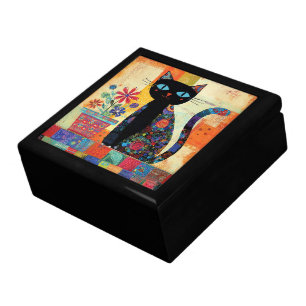 Black Cat Folk Art Gift Box