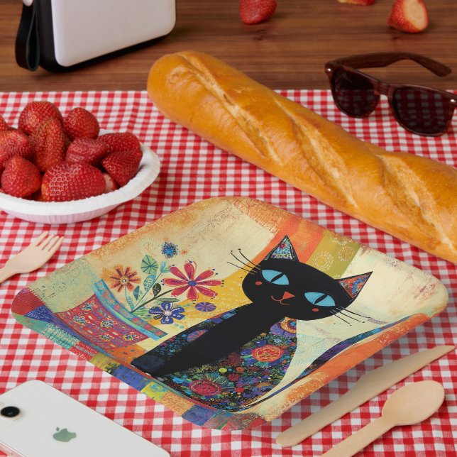 Black Cat Folk Art Paper Plates (Picnic)