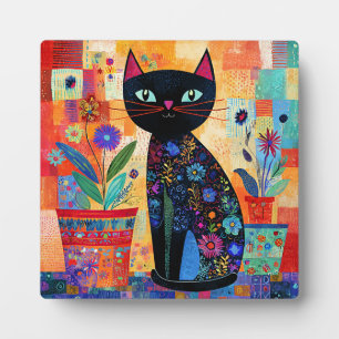 Black Cat Folk Art Plaque