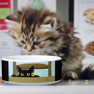 Black Cat Food Funny Hungry Kitty Humor Bowl