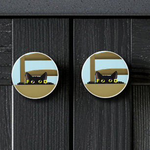 Black Cat Food Funny Hungry Kitty Humor Ceramic Knob