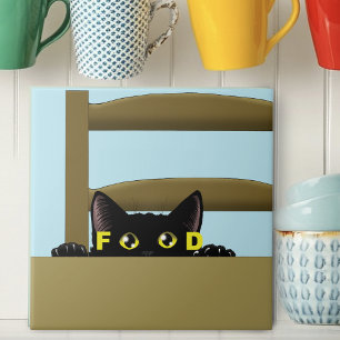 Black Cat Food Funny Hungry Kitty Humor Ceramic Tile