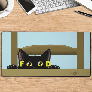 Black Cat Food Funny Hungry Kitty Humor Desk Mat