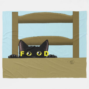 Black Cat Food Funny Hungry Kitty Humor Fleece Blanket