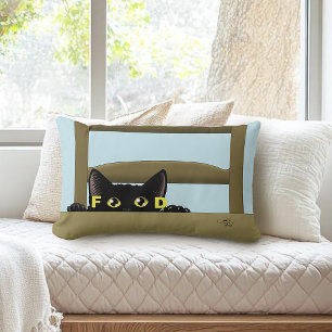 Black Cat Food Funny Hungry Kitty Humor Lumbar Pillow