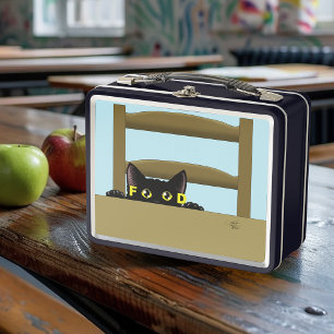 Black Cat Food Funny Hungry Kitty Humor Metal Lunch Box
