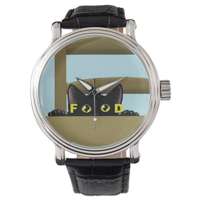 Black Cat Food Funny Watch (Front)