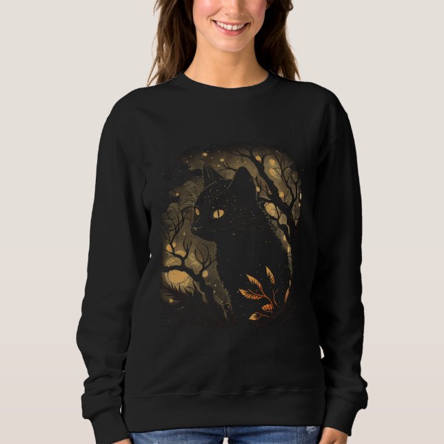 Black Cat Forest Graphic Tees Men Women Boys Girls (Front)