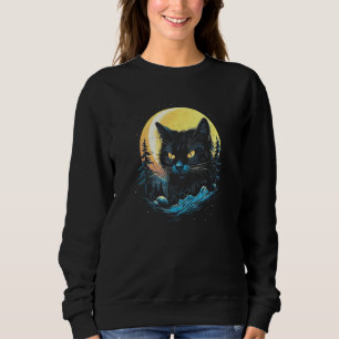 Black Cat Forest Moon Mystical Black Cat Sweatshirt