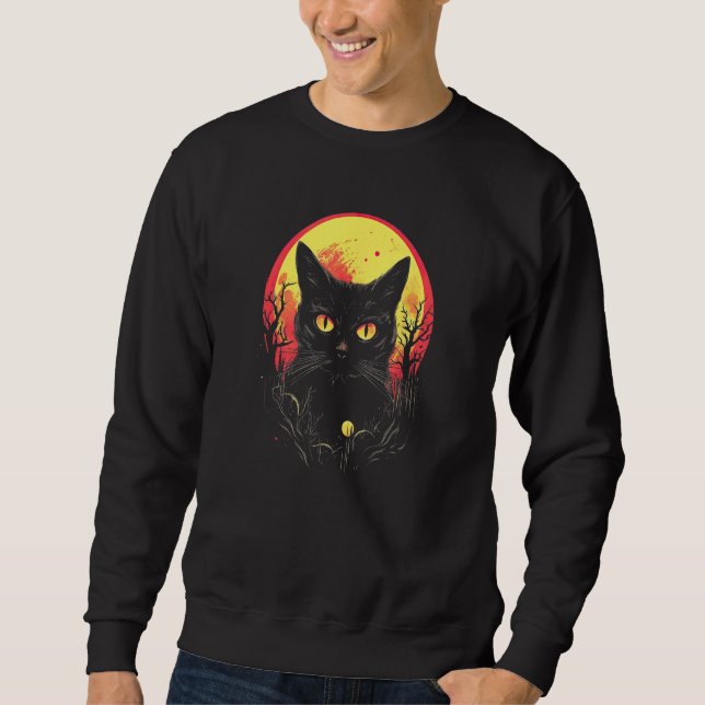 Black Cat Forest Moon Mystical Cat Sweatshirt (Front)