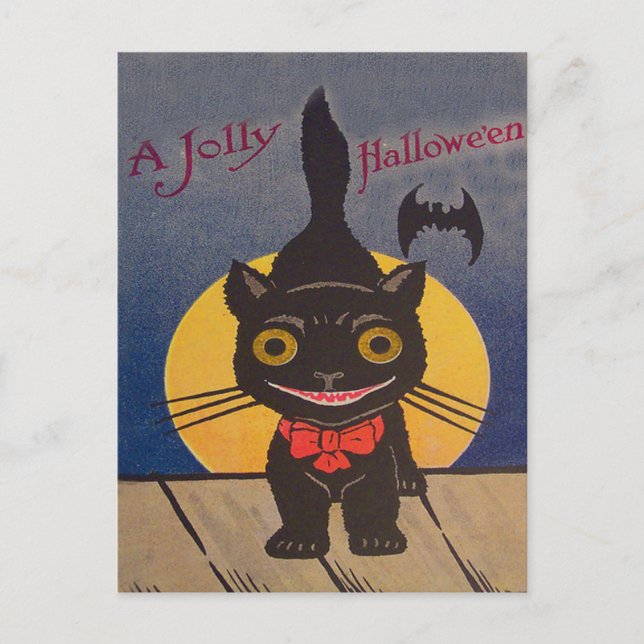 Black Cat Full Moon Bat Postcard (Front)