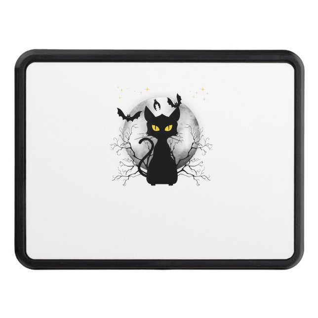 Black Cat Full Moon Bats & Starry Night Halloween  Hitch Cover (Front)