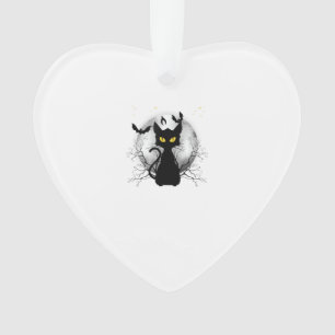 Black Cat Full Moon Bats & Starry Night Halloween Ornament