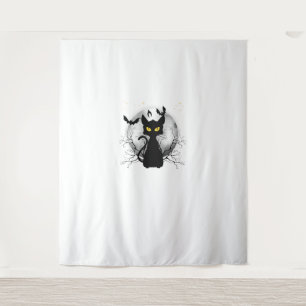 Black Cat Full Moon Bats & Starry Night Halloween  Tapestry