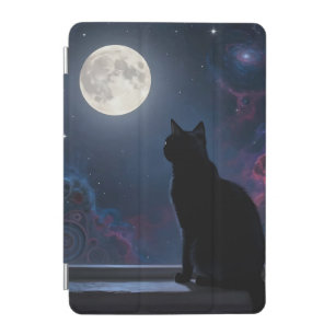 Black Cat Full Moon Galaxy Window Scene iPad Mini Cover