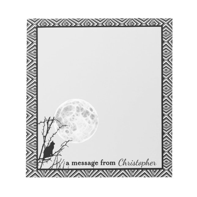 Black Cat Full Moon Geometric Border Customizable  Notepad (Front)