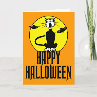 Black Cat & Full Moon - Greeting Card