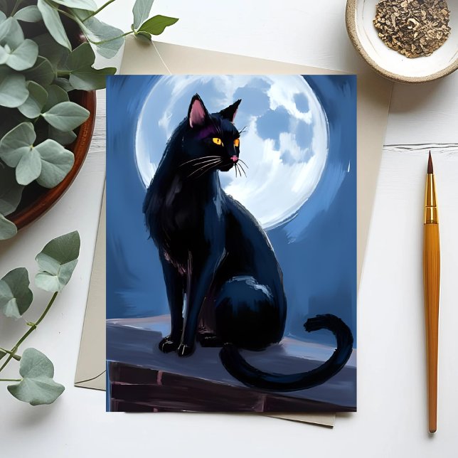 Black Cat | Full Moon Pet Painting Postcard (Creator Uploaded)