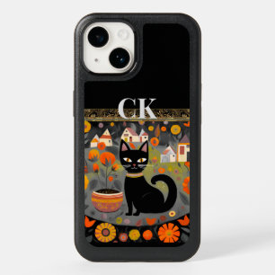 Black Cat Fun Cool Monogram OtterBox iPhone 14 Case