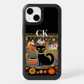 Black Cat Fun Cool Monogram OtterBox iPhone 14 Case