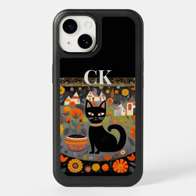 Black Cat Fun Cool Monogram OtterBox  iPhone Case (Back)