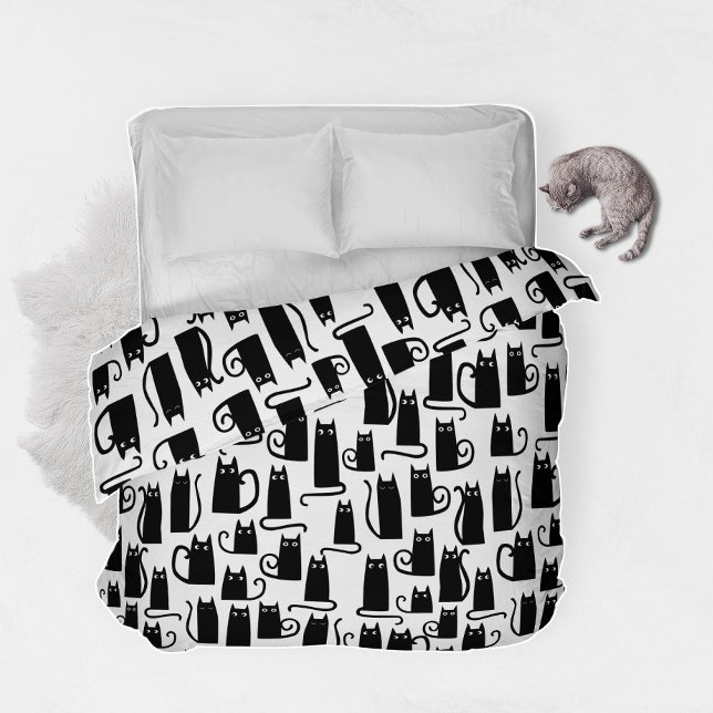 Black Cat Fun Duvet Cover (Fun Black Cat pattern duvet cover)