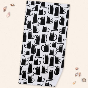 Black Cat Fun Pattern Beach Towel
