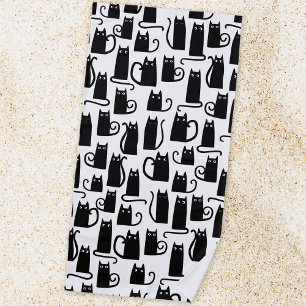 Black Cat Fun Pattern Beach Towel