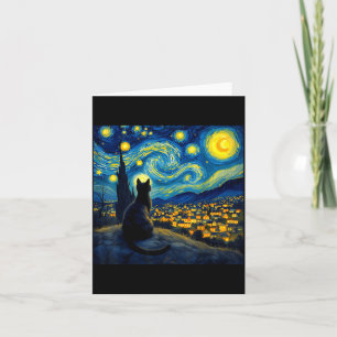 Black Cat Funny Cat Lover Mom Daddy Starry Night V Card
