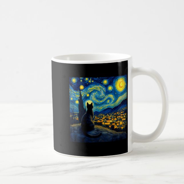 Black Cat Funny Cat Lover Mom Daddy Starry Night V Coffee Mug (Right)