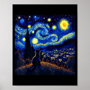 Black Cat Funny Cat Lover Mom Daddy Starry Night V Poster