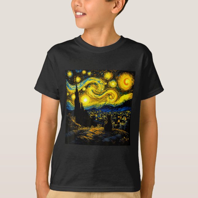 Black Cat Funny Cat Lover Mom Daddy Starry Night V T-Shirt (Front)