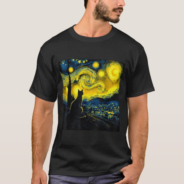 Black Cat Funny Cat Lover Mom Daddy Starry Night V T-Shirt (Front)
