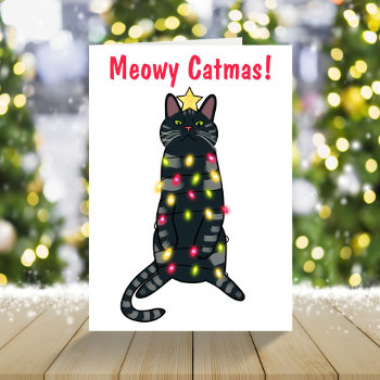 Black Cat Funny Christmas Holiday Card by suzcreates at Zazzle