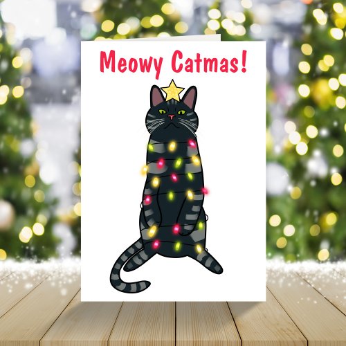 Black cat funny Christmas holiday card