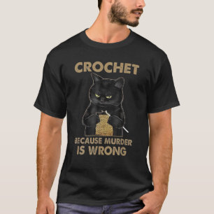 Black Cat Funny Crochet Vintage Crochet Knitting L T-Shirt