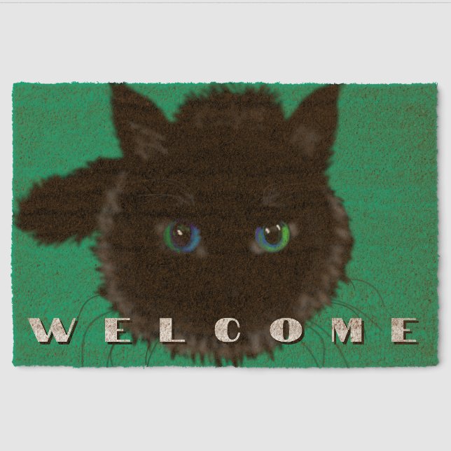 Black Cat Funny Doormat - Welcome Fiber Doormat (Front)