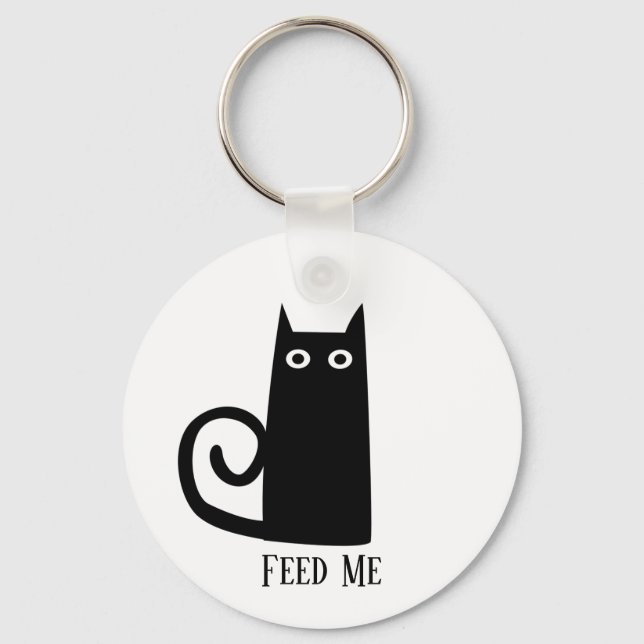 Black Cat Funny Feed Me Keychain (Front)