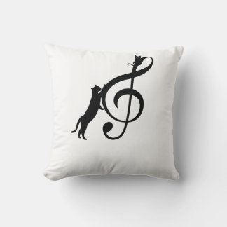 Black Cat Funny Music Note Throw Pillow