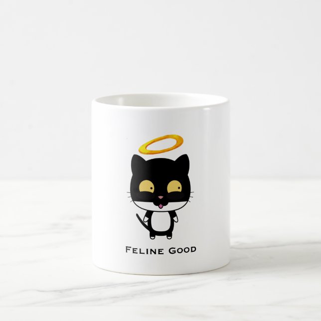 Black Cat Funny Pun With Halo - Feline Good Coffee Mug (Center)