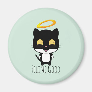 Black Cat Funny Pun With Halo - Feline Good Magnet