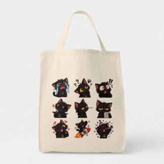 Black Cat Funny Reaction Sticker Pack Tote Bag