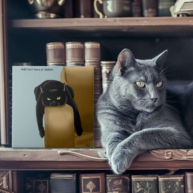 Black Cat Funny Sassy Blue Ceramic Tile (Creator Uploaded)
