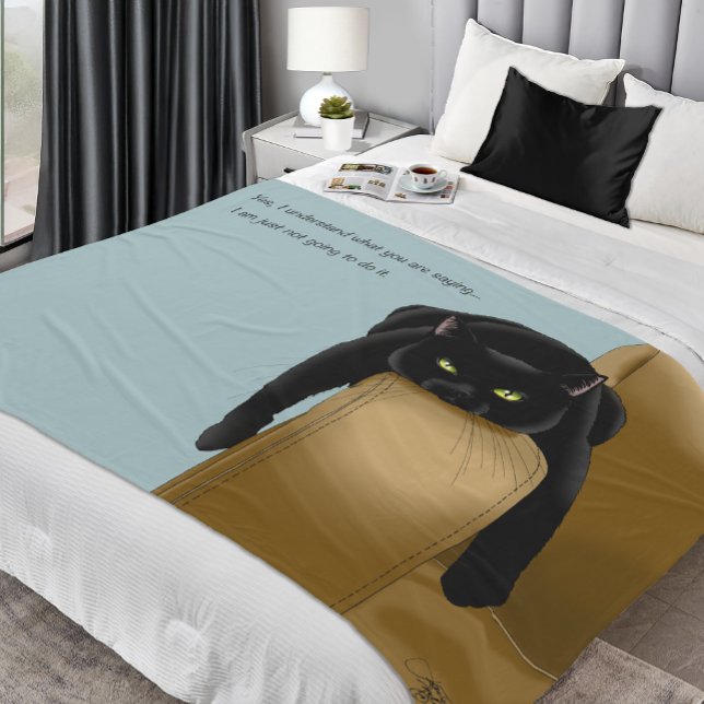 Black Cat Funny Sassy Blue Fleece Blanket (Creator Uploaded)