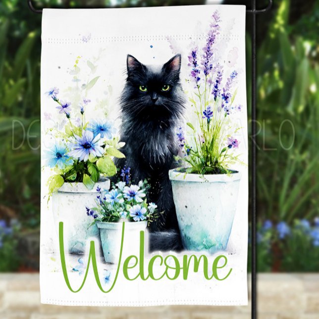 Black Cat Garden Flag, Pretty Floral Garden Flag (Creator Uploaded)