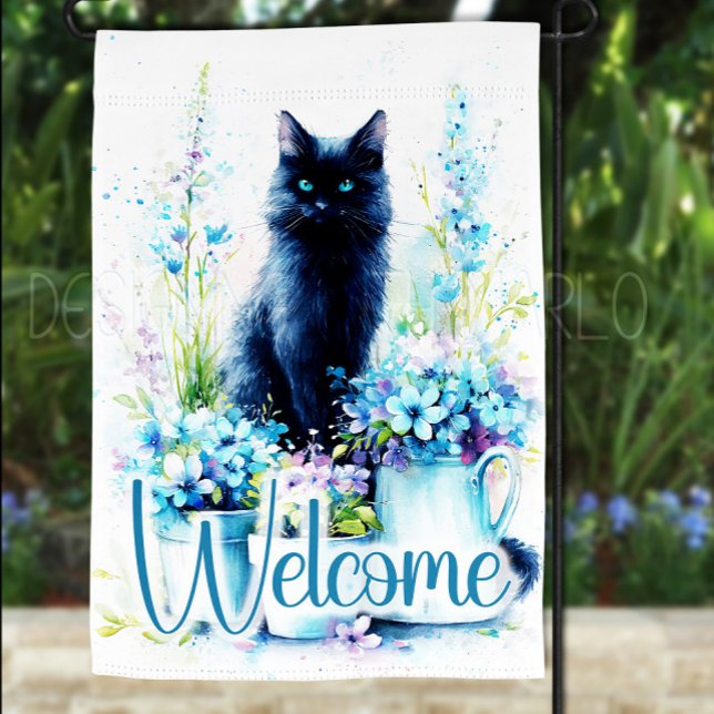 Black Cat Garden Flag, Pretty Floral Garden Flag (Creator Uploaded)