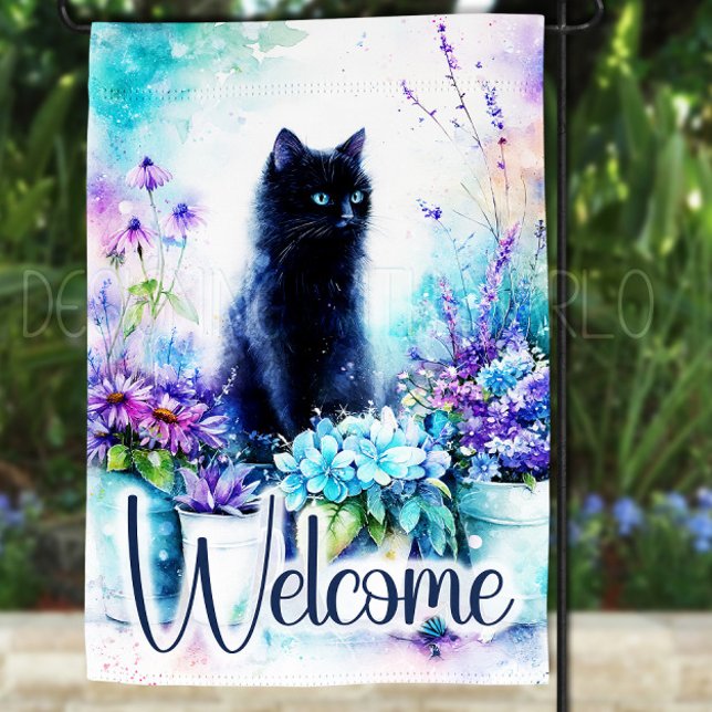 Black Cat Garden Flag, Pretty Floral Garden Flag (Creator Uploaded)