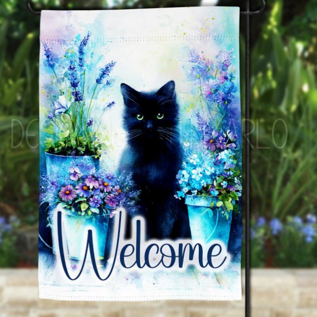 Black Cat Garden Flag, Pretty Floral Garden Flag (Creator Uploaded)