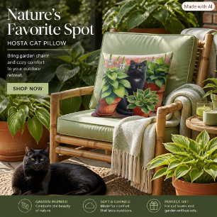 Black Cat Garden Outdoor Patio Pillow