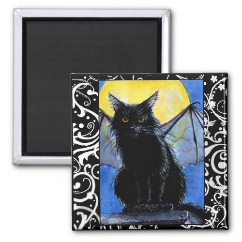 Black cat gargoyle Halloween kitten magnet